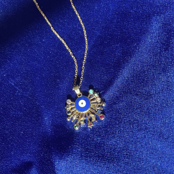 *NEW* 18K Gold Plated Cubic Zirconia Evil Eyes Pendant Necklace 🧿🪬 - Picture 4 of 11
